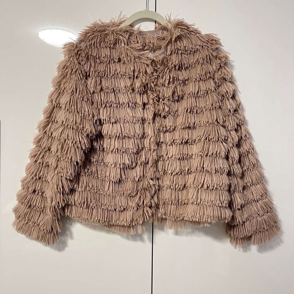 YAYA & CO Soft Blush Pink Fringe Sweater Jacket Lined, Size M